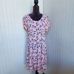 Style & Co Womens  Pink Floral Short Sleeve Pink Dress Rayon Sz L